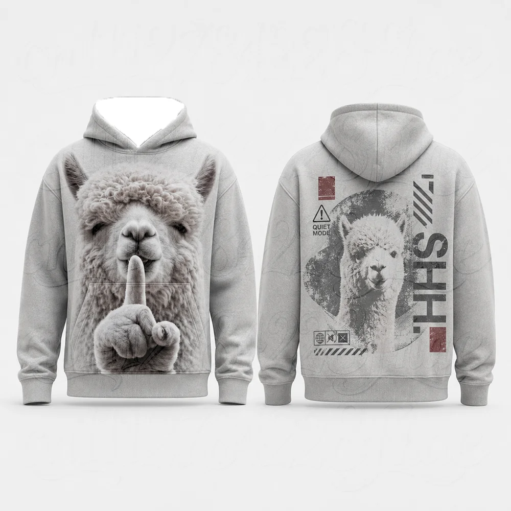 3D Alpaca Llama Face Print Long Sleeve Hoodie Parent-Child Casual Streetwear Pullover Sweatshirt for World Smile Day Clothing