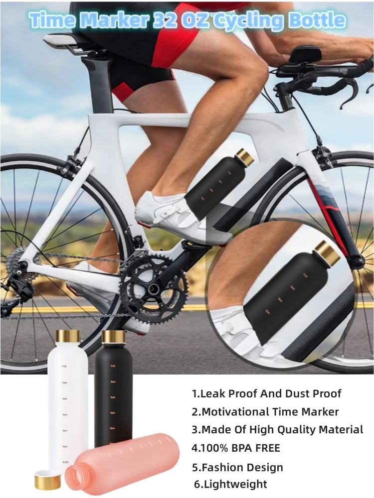1000-ml-Flasche mit Zeitmarkierung, motivierend, wiederverwendbar, für Fitness, Sport, Outdoor, Reisen, Radfahren, auslaufsicher, BPA-frei, mattierte Flasche – Detail 2