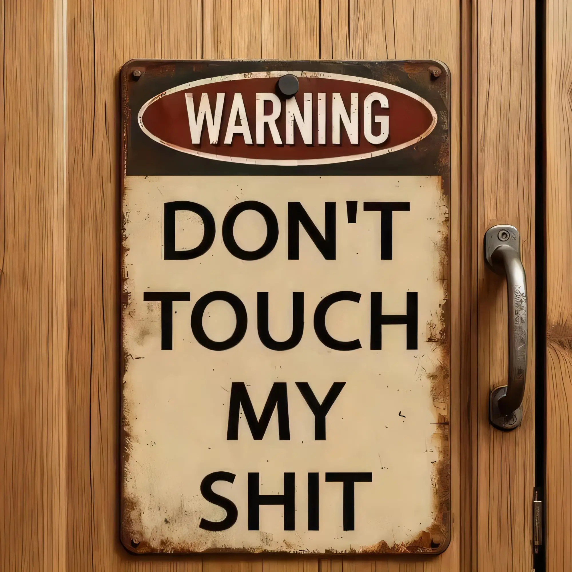 Tin Sign Warning Don’t Touch My Shirt Funny Retro Metal Plaque Wall Decor for Man Cave Garage Bar Pub Office   Rustic Vintage Lo