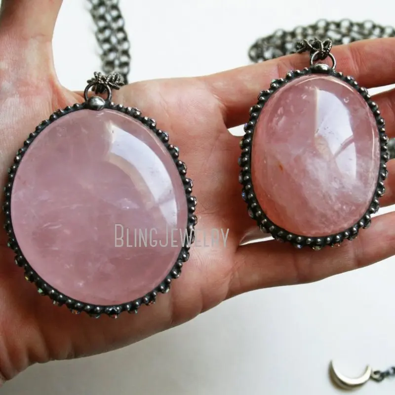 

NM43179 Rose Quartz Polished Tumbled Stone Necklace Palm Cupid Egg Crystal Statement Layering Witch Fairy