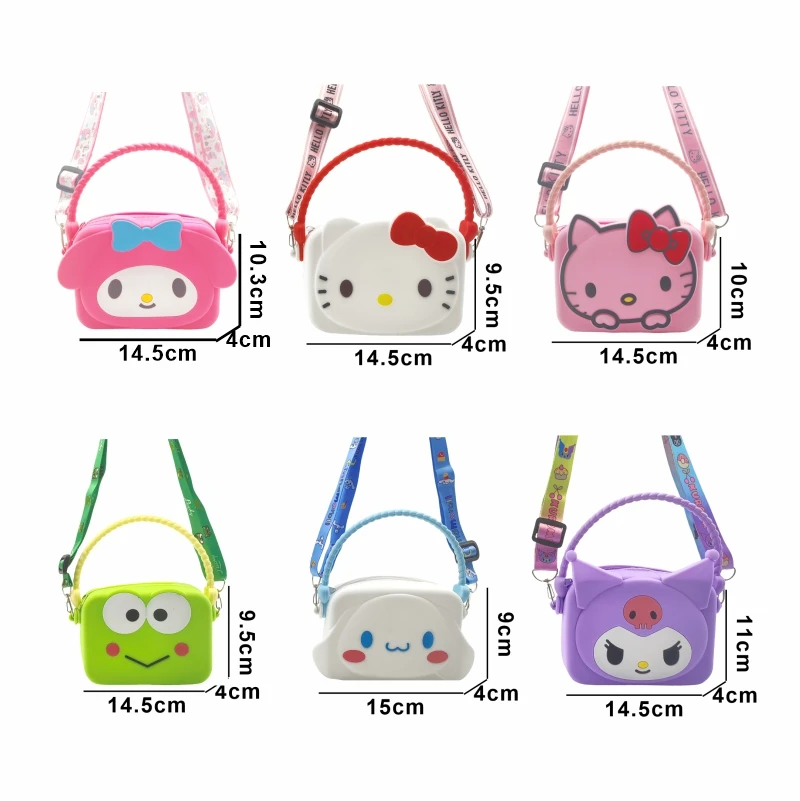 Anime Sanrio Hello Kitty Kawaii Fashion Girl Storage Bag Silicone Coin Purse Cartoon Crossbody Shoulder Bag Child Birthday Gifts