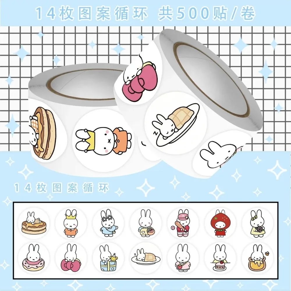 500Pcs Kawaii Miffy Rabbit Sticker Seal Cartoon Rabbit Roll Decoration Kawaii Sticker Cartoon Waterproof Stickers Toy