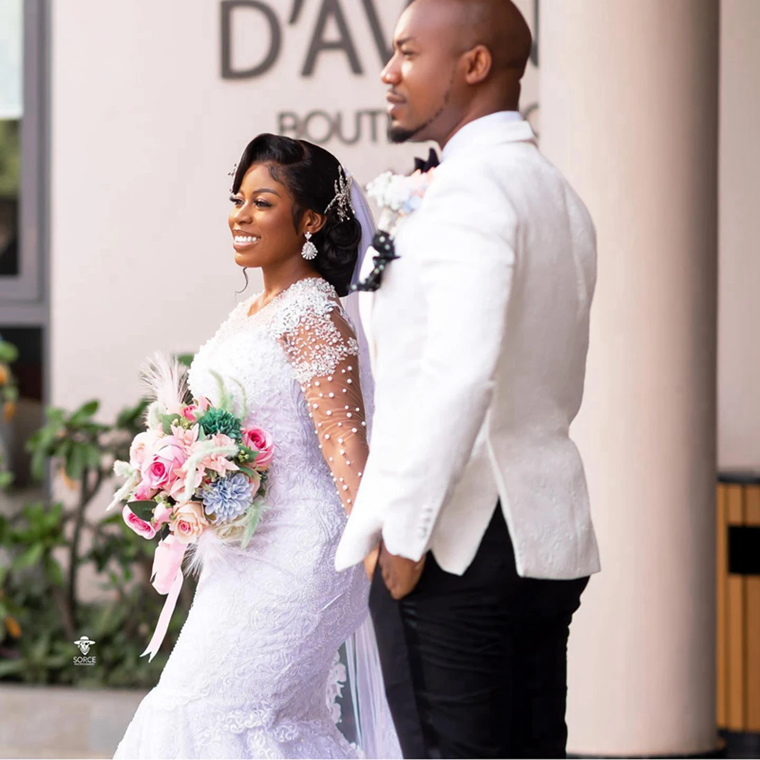 تخصيص الأفريقي تسلق الخرز يزين حورية البحر فستان الزفاف رداء دي ماري 2025 العربية طويلة الأكمام فستان زفاف متواضع