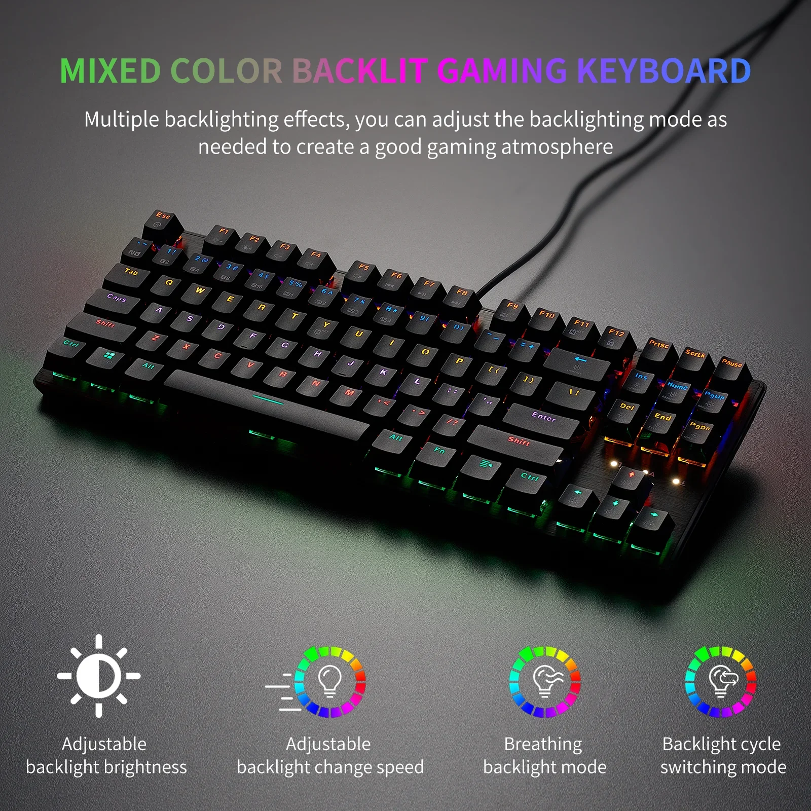 

For 87 Keys RGB Backlit Compact Mini Keyboard USB Type-C #