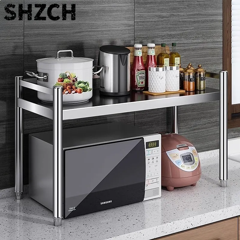 Stainless Steel Multi-Tier Microwave Oven Rack Fence Countertop Organizer Space Saving