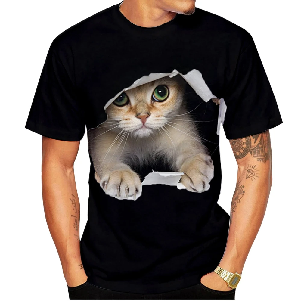 Men's and Women's 3D Cat Pattern Printed T-shirt, Round Neck Casual Short Sleeved Shirt, Summer Quick Drying Top, New Fashion