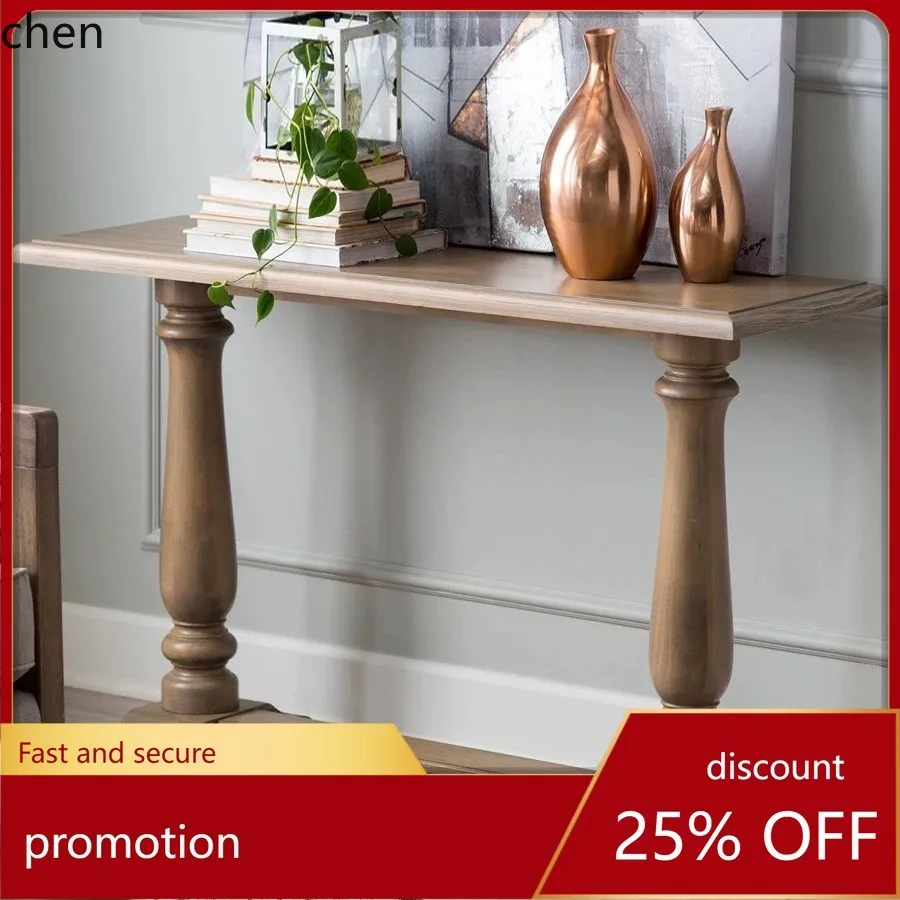 

HT Retro Solid Wood Entryway Table Rectangular Side Table Entryway Chinese Style Wall-Mounted Minimalist Square Table Furniture