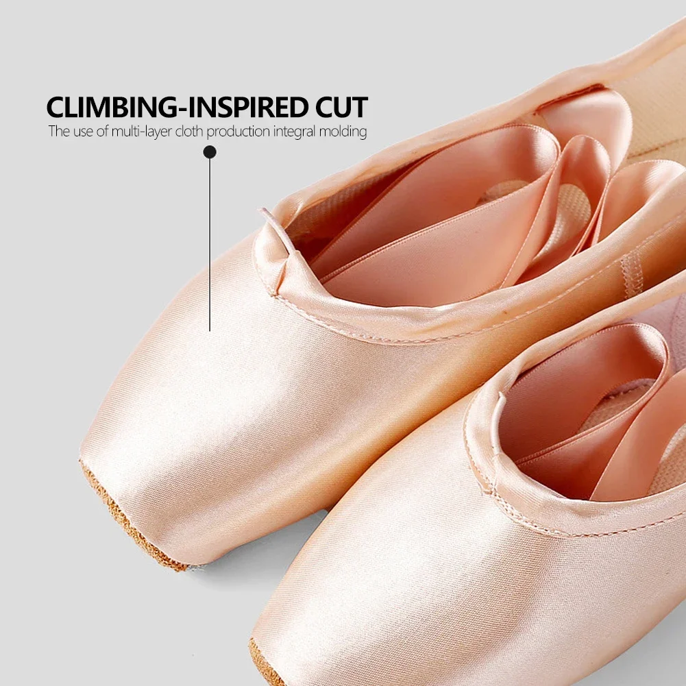 Professional Ballet Pointe Shoes With Genuine Leather Sole Women Satin Ballet Shoes With Ribbons For Professional Ballerina