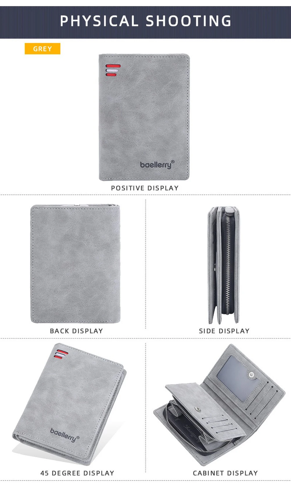 Herren-Geldbörse mit Vordertasche, schmal, PU-Leder, Reißverschluss, RFID-Schutz, 10 Kartenfächer, minimalistisch – Detail 5