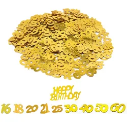 Confeti dorado de 15 g/paquete, figura de número de feliz cumpleaños 16, 18, 20, 21, 25, 30, 40, 50 60, confeti de mesa, decoración, suministros para fiesta de aniversario