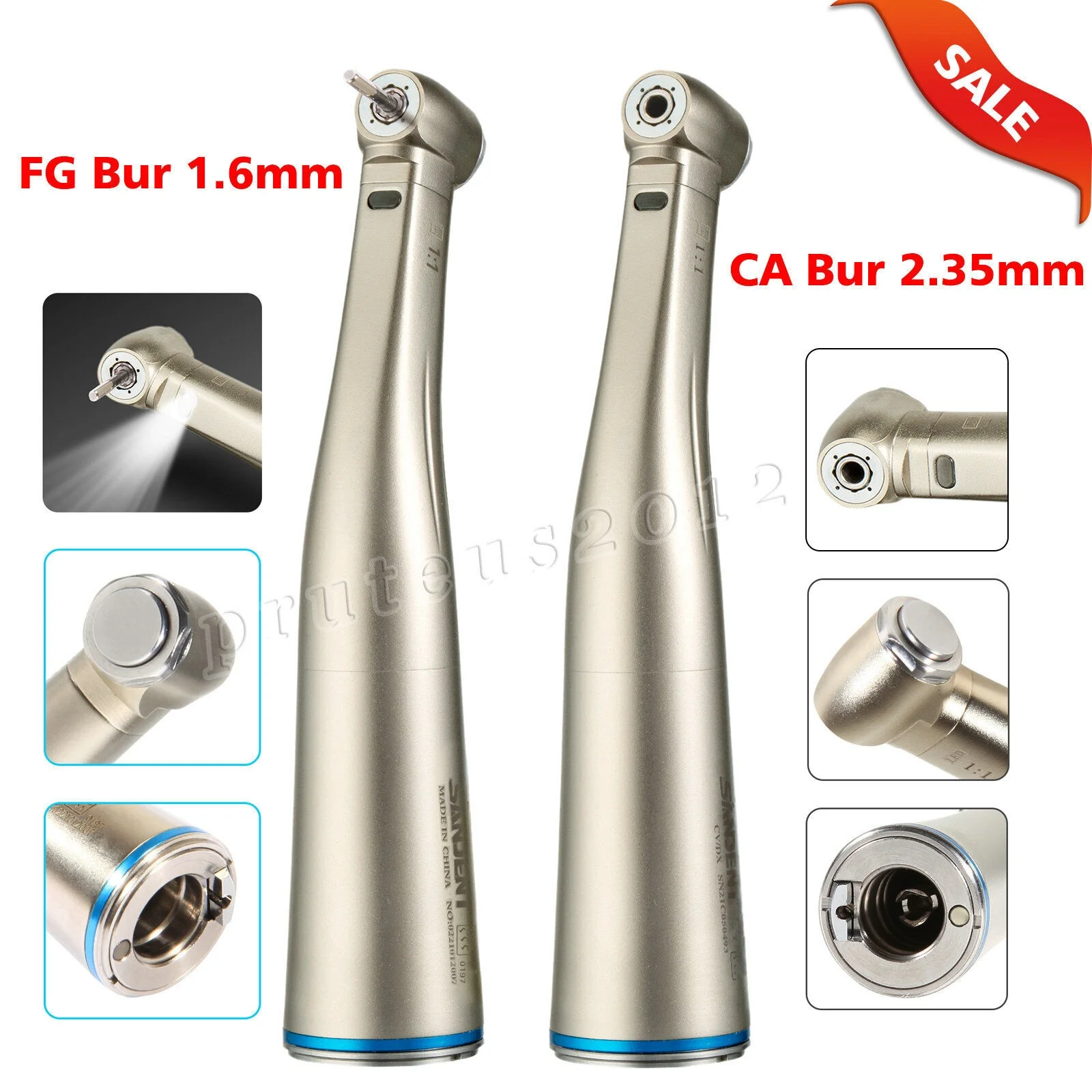 

Dental Fiber Optic Contra Angle Handpiece Low Speed 1:1 Gear Ratio E-type Inner Spray Push Button NSK STYLE FG1.6 MM/ CA 2.35MM