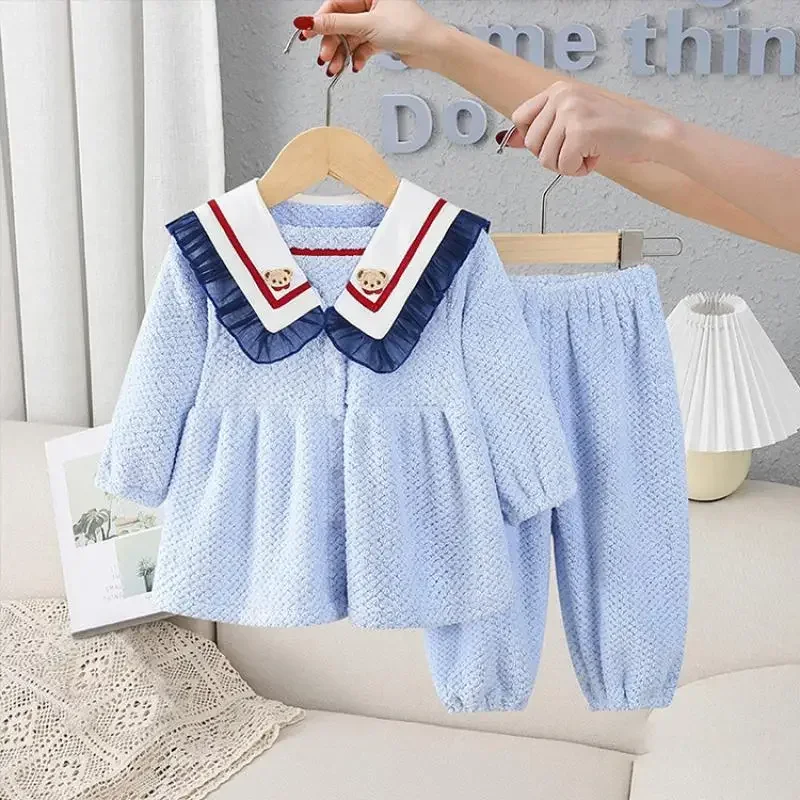 

2024Girls Children Home Clothes Boy Kids Sleepwear Newborn Cute Bear Pajamas Two Piece Set Casual Pajamas Autumn Winter Clohting