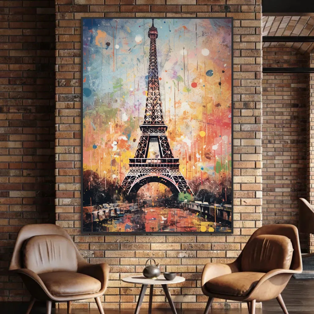 

Pop Wall Art Home Decoration Accessories Paris Eiffel Tower Sunset Scenery Picture Abstract Canvas Painting Room Decor Poster