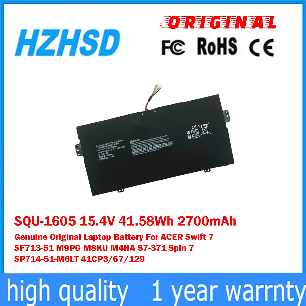 

SQU-1605 15,4 В 41,58 Втч 2700 мАч Оригинальный аккумулятор для ноутбука ACER Swift7 SF713-51 M9PG M8KU M4HA S7-371 Spin7 41CP3/67/129