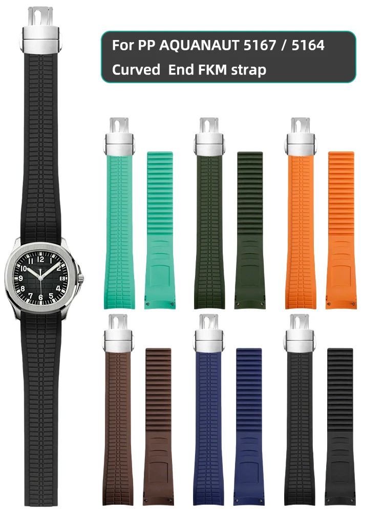 

5167 Fluororubber Strap Waterproof Watch Band For Patek Philippe PP Grenade Aquanau 5164 Curved End Rubber Strap 21mm Bracelet