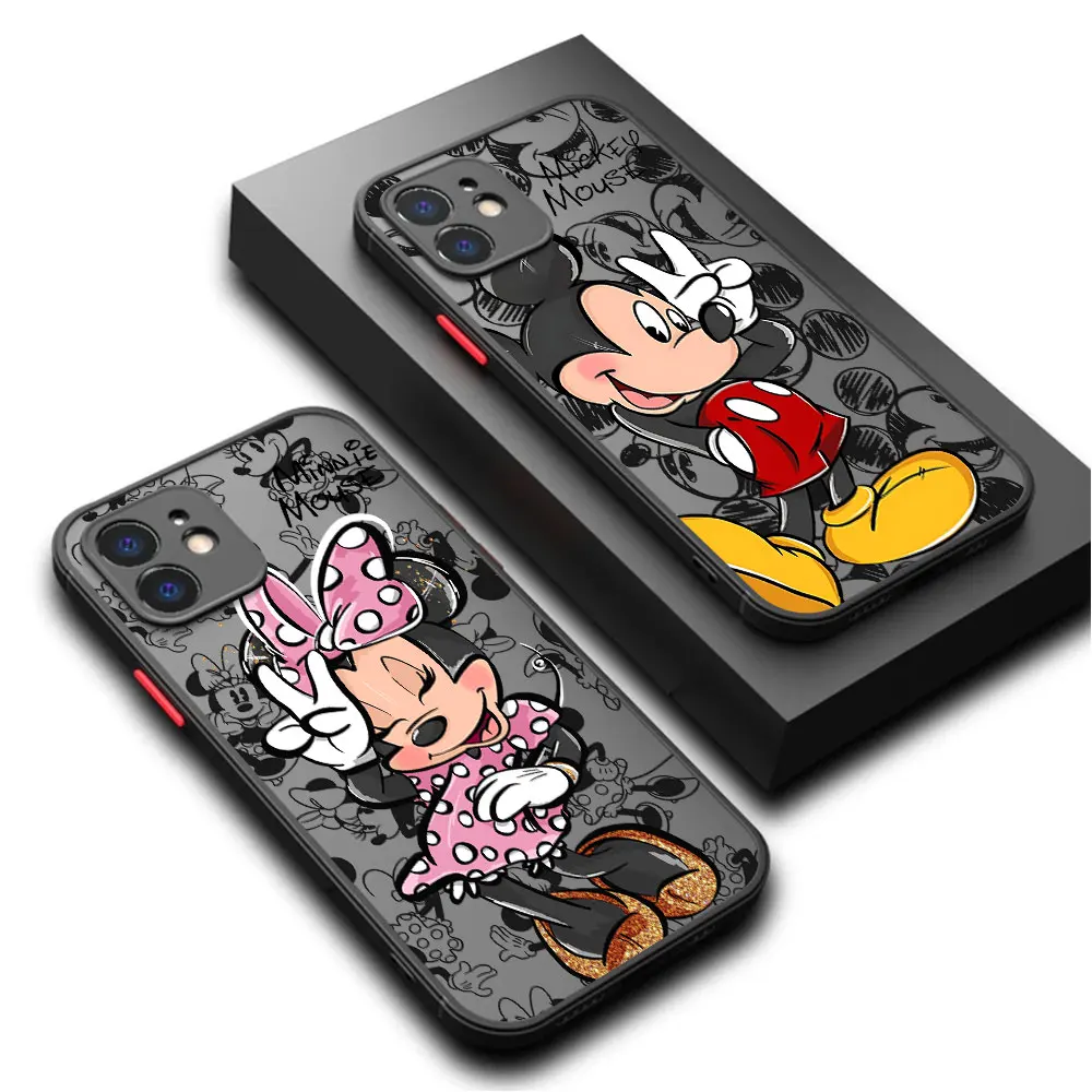 

Disney Mickey Minnie Mouse Case for iPhone 7 6S 14 Pro Max XS X XR 15 Pro SE 11 Pro 13 8 Plus 12 Mini Luxury Hard PC Cover
