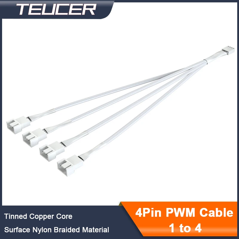 TEUCER 4Pin PWM Kabel adaptera wentylatora 1 do 1/2/3/4 Rozdzielacz wentylatora chłodnicy procesora komputera Przedłużacz wentylatora obudowy komputera PC