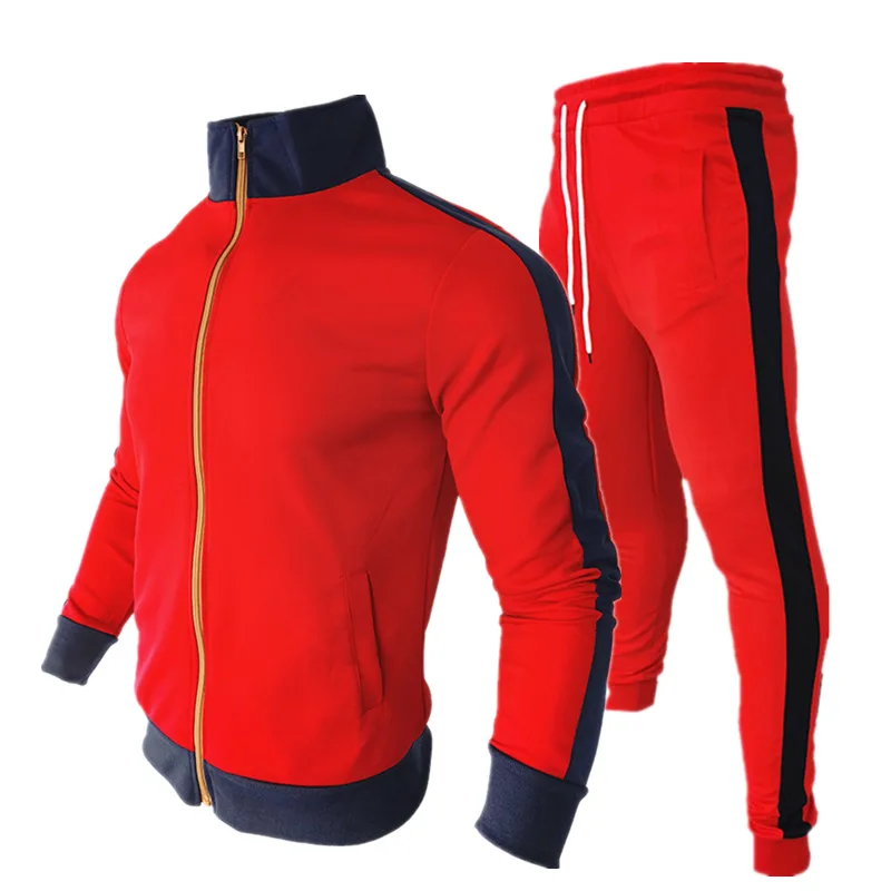 New sports suit side bar running fitness cardigan stand up collar jacket set fashionable long sleeved pants slim fit