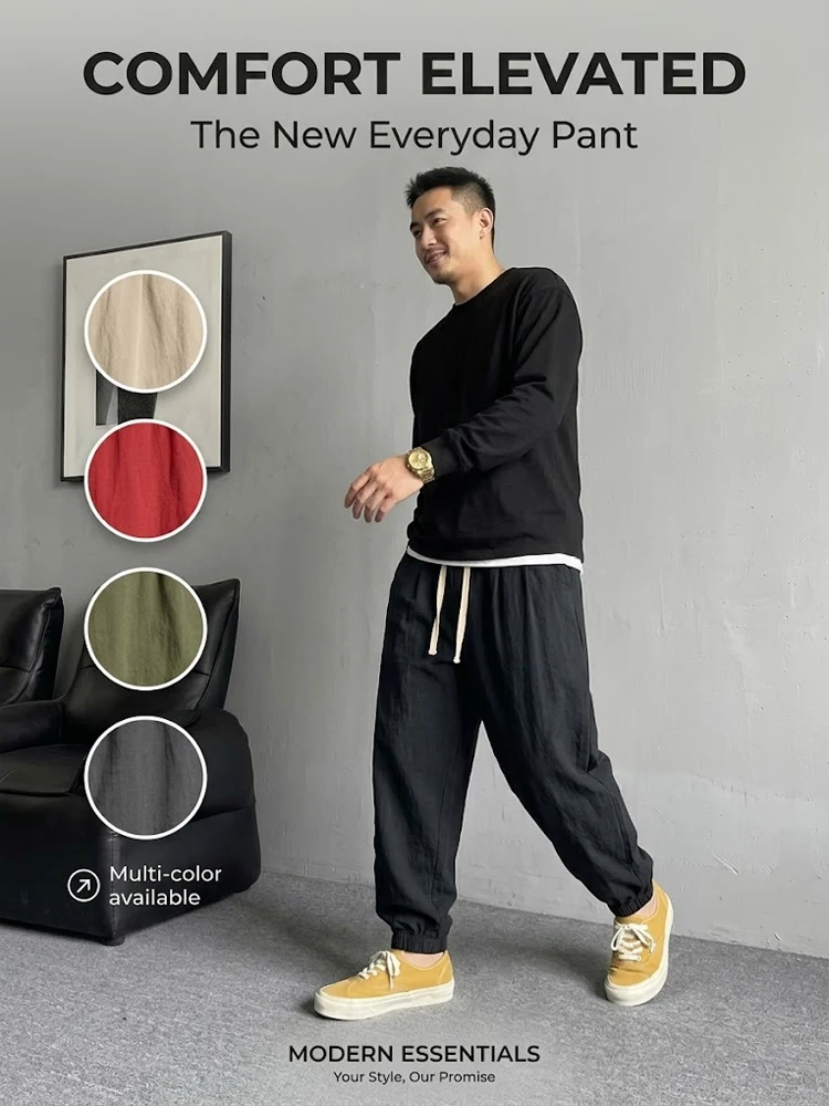 Men's Korean Streetwear Joggers Casual Harem Sport Pants Loose Fit Sweatpants Breathable Drawstring Hiking Trousers for Men