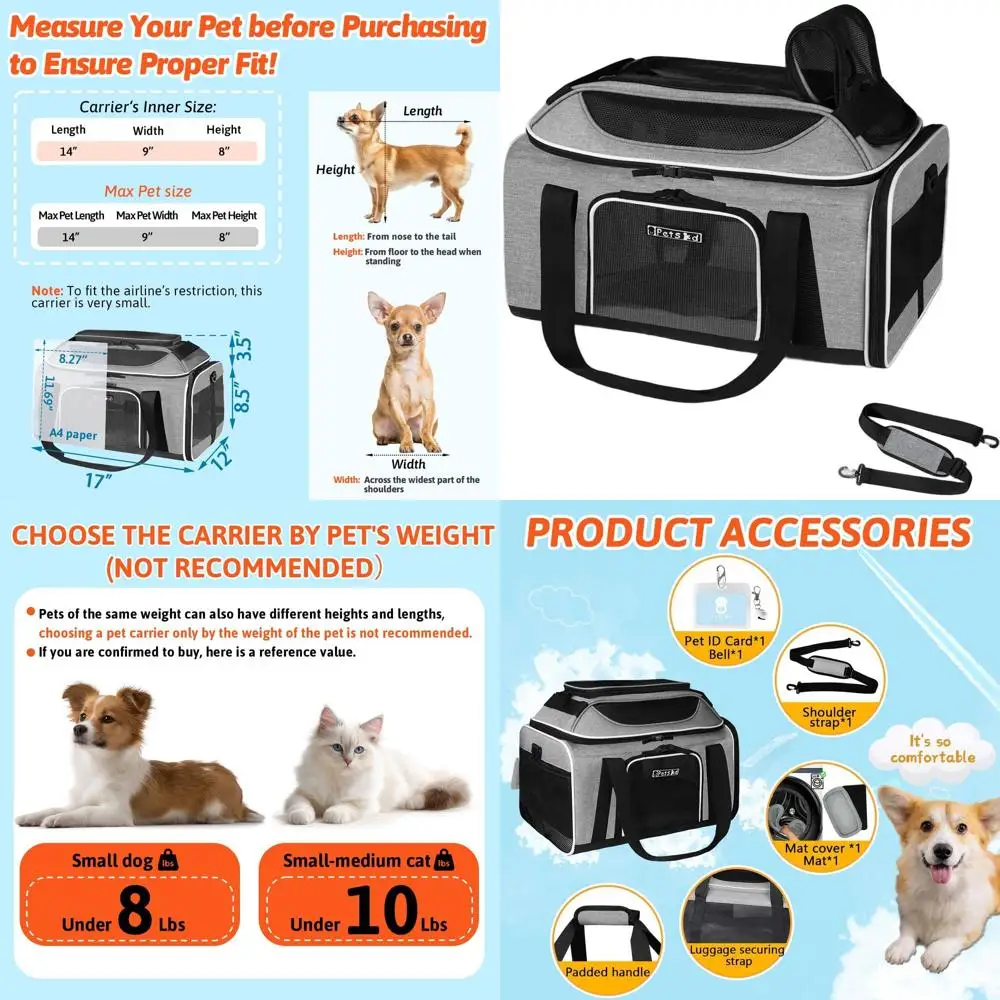 

Expandable Soft-Sided Pet Carrier 17x12x8.5 - Airline Approved for Small Pets, Locking Zippers, Anti-Scratch Mesh, Grey