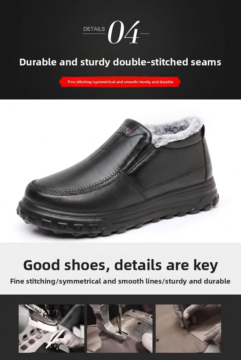 Herren Winter Slip-On Schuhe Wasserdicht Dick Plüsch Gefüttert Warme Casual Loafer Rutschfeste Plattform Schneestiefel – Detail 12