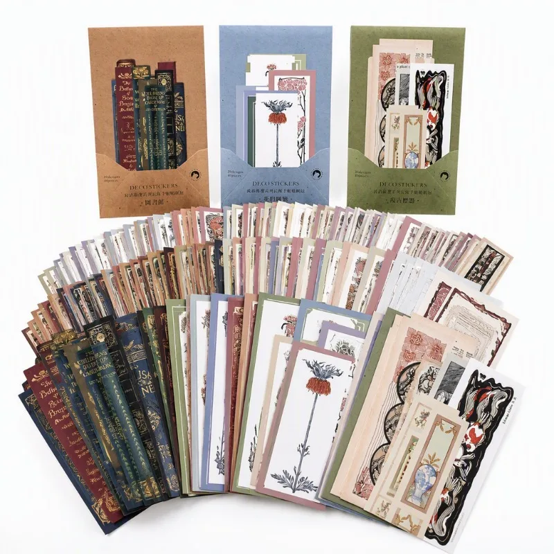 120pcs Retro Library Spine Series Long Sticker Pack for Journals, for Journal Enthusiasts and Collage Art Fans