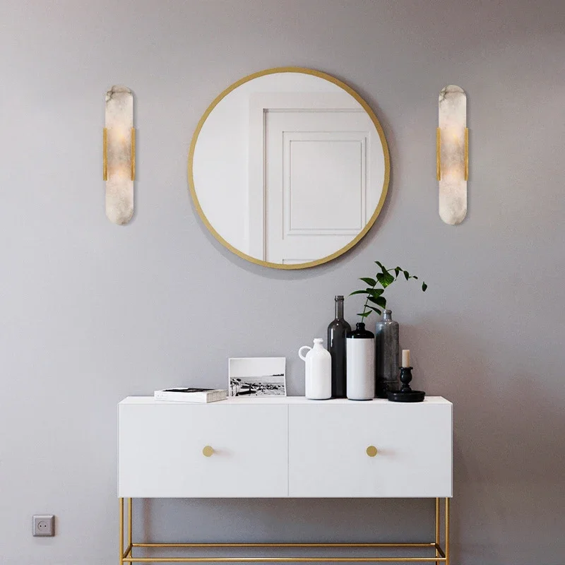 Premium Metal Alabaster Scandinavian Minimalist Unique Design Living Room Television Wall Hotel Bedside Wall Sconce