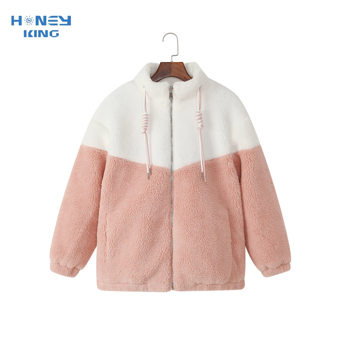 HONEYKING Winter Lamb Wool Sweatshirt Girls Casual Thick Loose Padded Jacket Zip Up Patchwork Hoodies Child Warm Sheep Like Coat