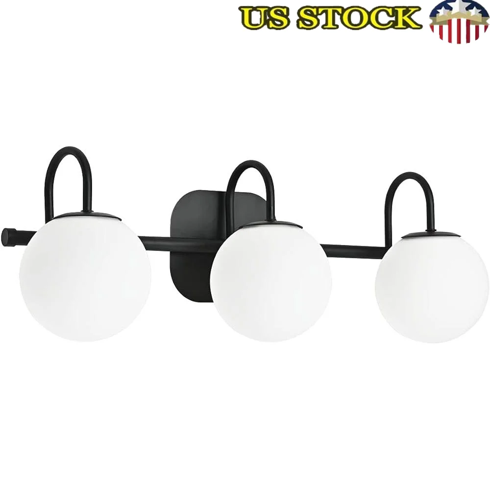 

Черный светильник для туалетного столика в ванной комнате, 3-светный современный бра, глобус из матового стекла, простая установка, совместимый с лампой G9, настенный светильник