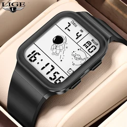 LIGE Astronaut Watches Fashion Watch For Men Silicone Strap Sports Waterproof LED Electronic Wristwatch Reloj Digital Hombre+Box