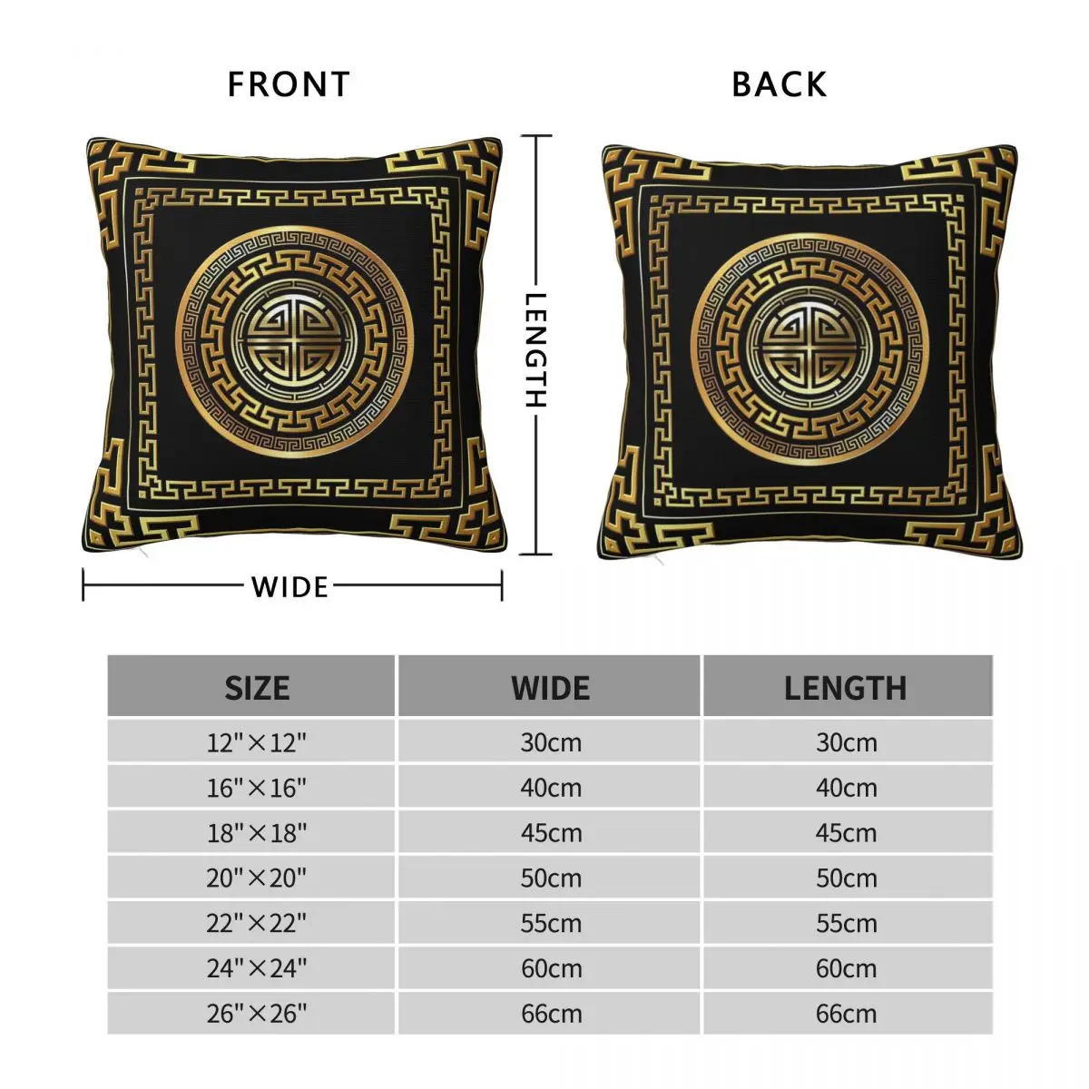 Greek Key Meander Black Gold Square Pillowcase Polyester Linen Velvet Creative Zip Decor Throw Pillow Case Sofa Cushion Cover