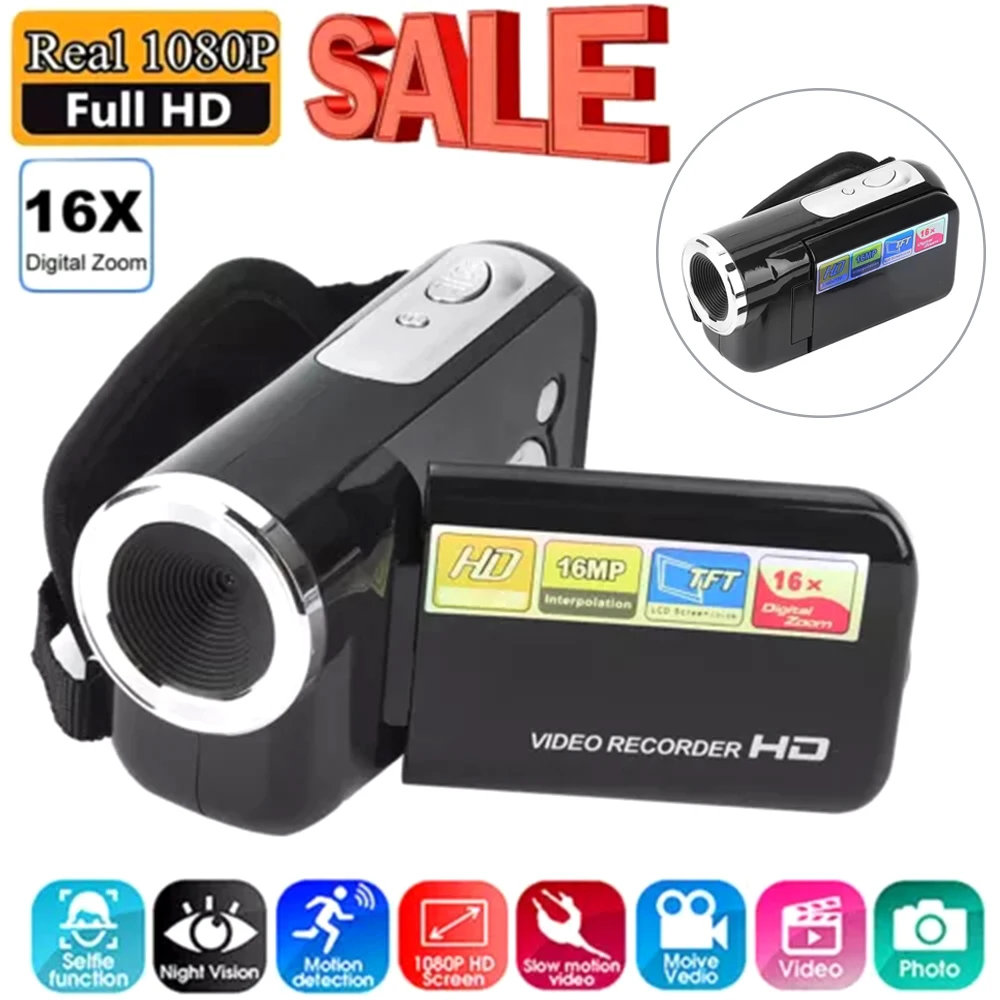 Cámara Digital Vintage de 2,0 pulgadas, cámara de pantalla giratoria de 1080P y 16MP, cámara Digital DV portátil 16X, cámara HD para adolescentes