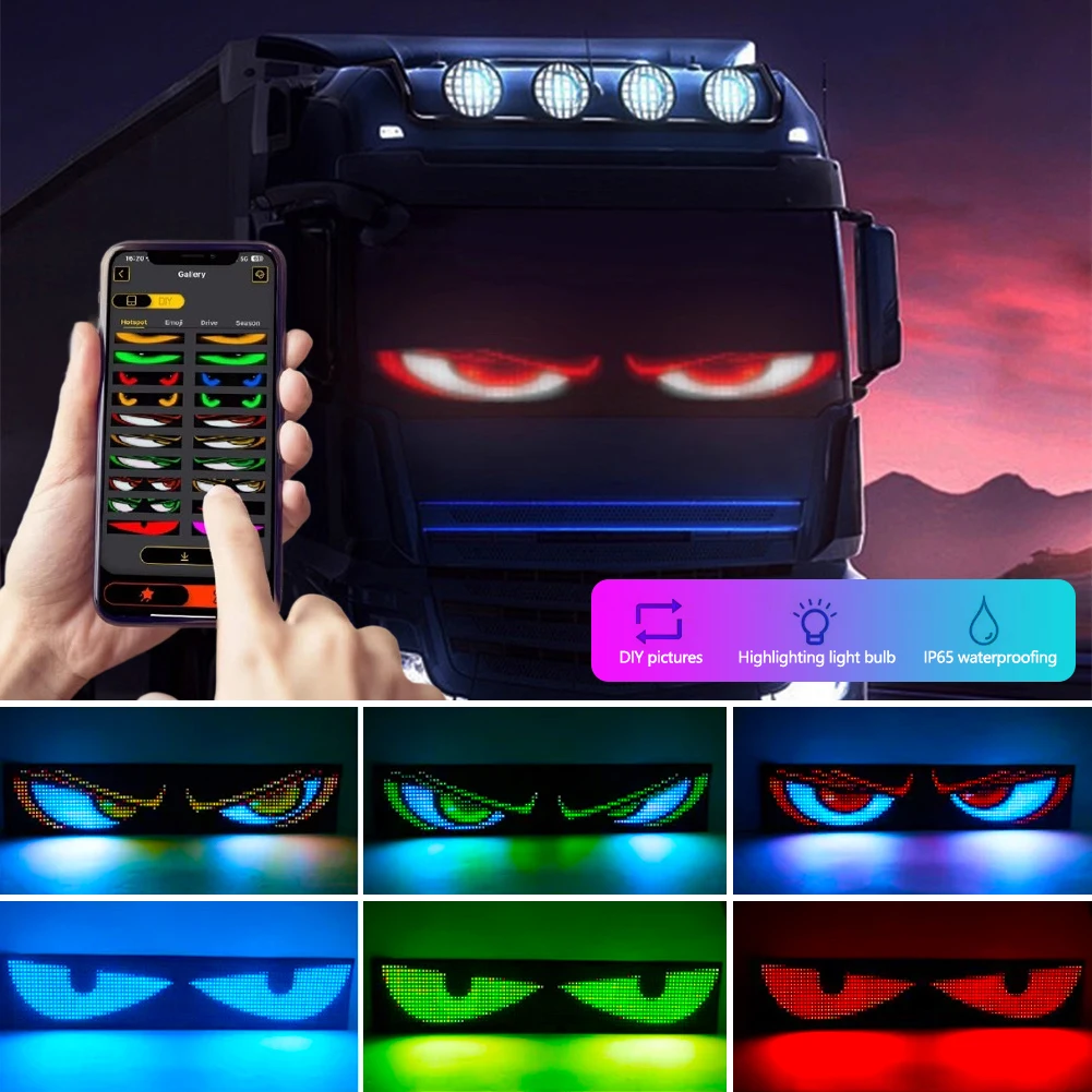 

2Pcs Devil Eyes Light Bluetooth APP Control with Car Charger DIY Programmable Flexible LED Display Scrolling Sign Light Truck