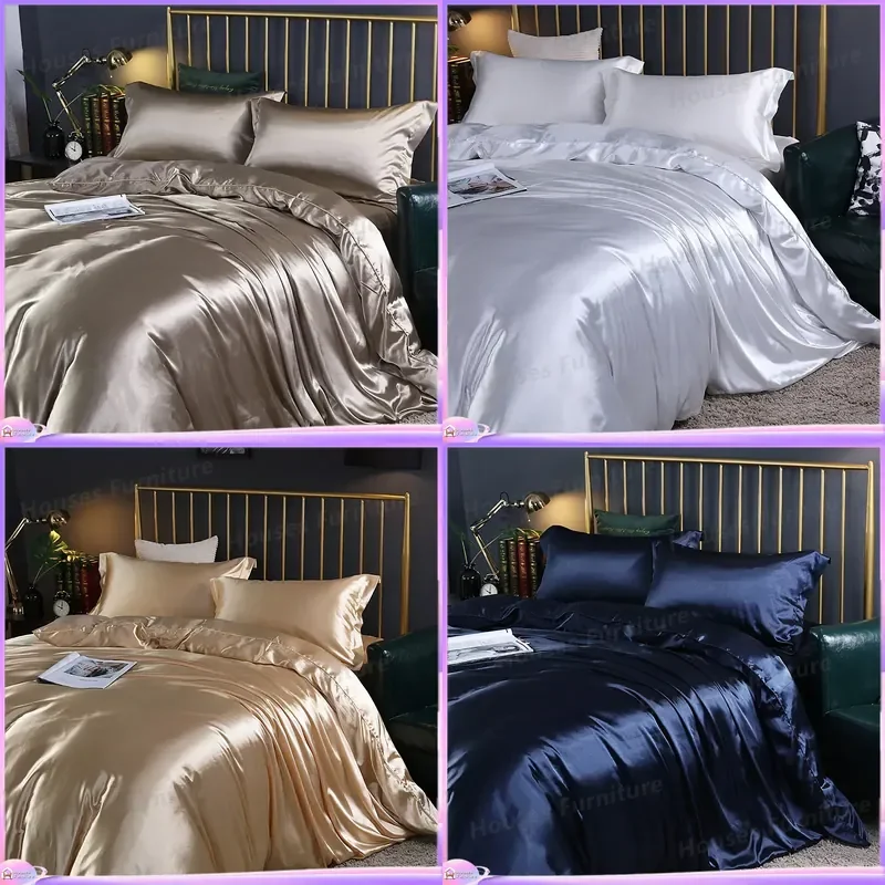Luxury washed silk four-piece set double-sided satin quilt cover ice silk silk sheet mattress bedding wholesale