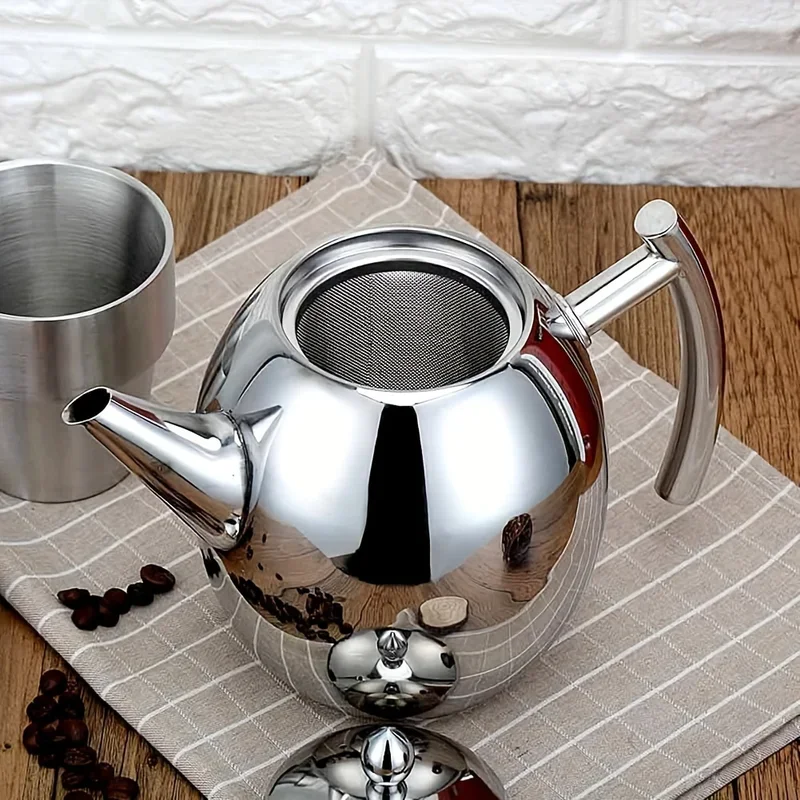 Restaurant-grade stainless steel tea kettle with filter, 1pc