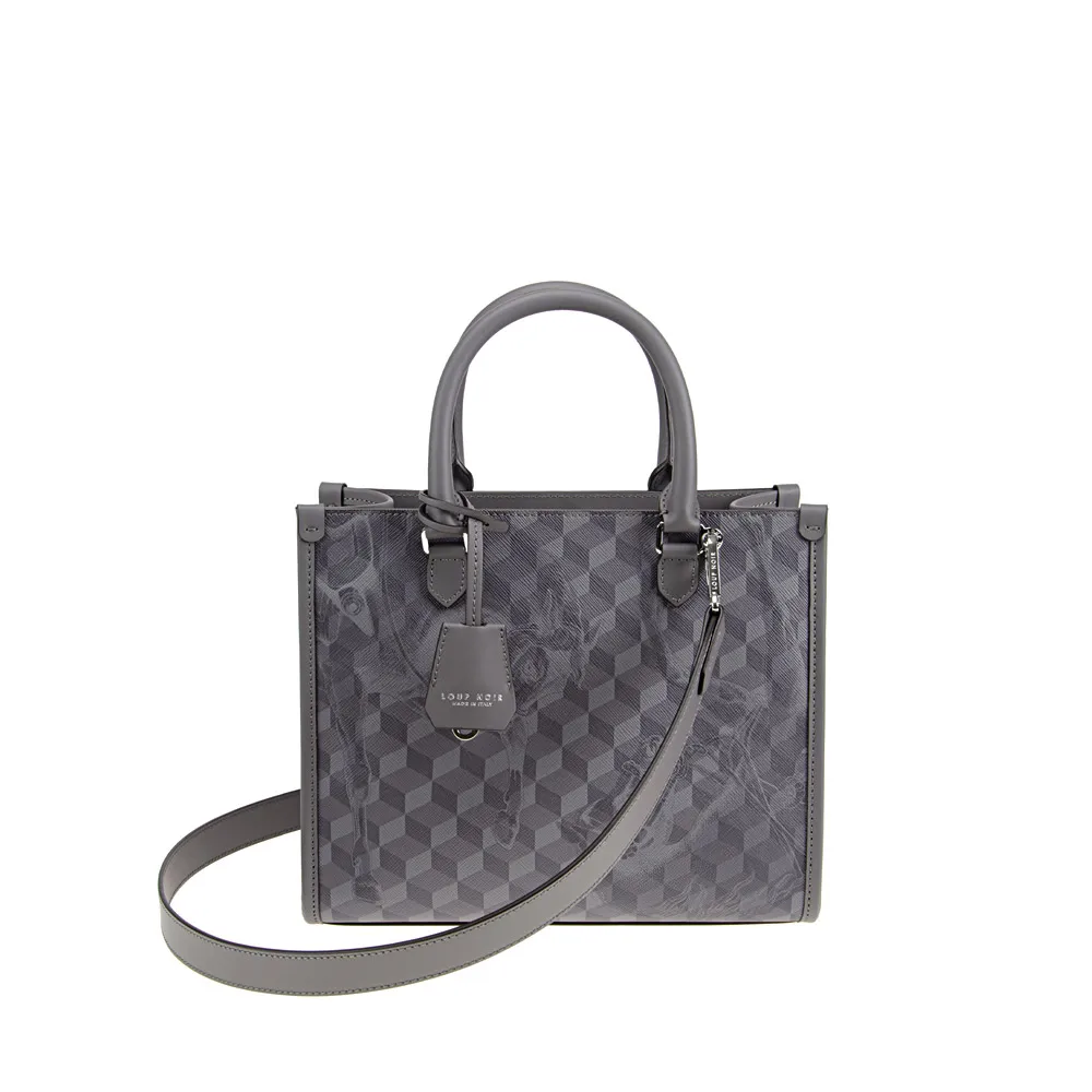 

Trendy Grey Cube Pattern Tote Bag 2026 Top Handle Bag for Ladies & Gentlemen Versatile Crossbody Purse with Brand Tag