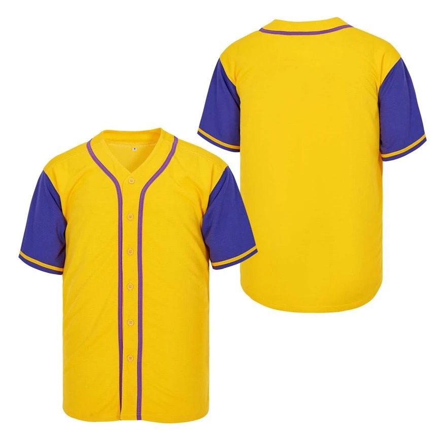 Yellow with Purple Baseball Jersey Button Down Shirts White Club Training City Blank Style Plain Jersey US Size High Quality