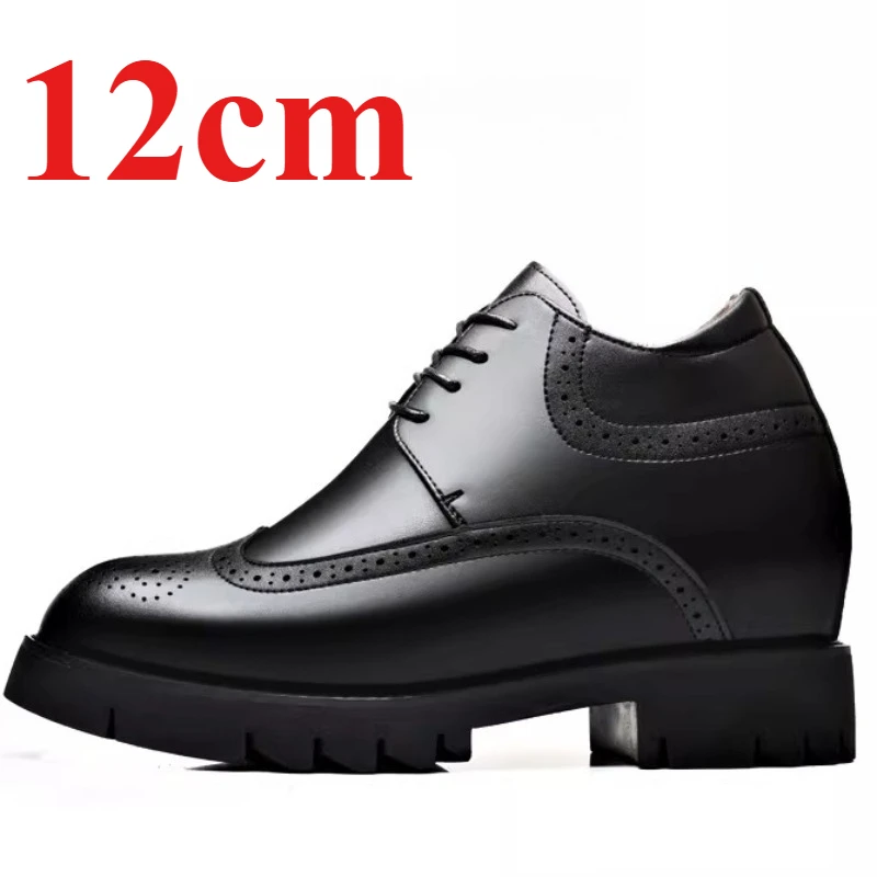 Men's Block Carving Elevator Shoes Increased 12cm Extra-high Business Derbyr Shoes Height Increasing High Heel Men's Dress Shoes