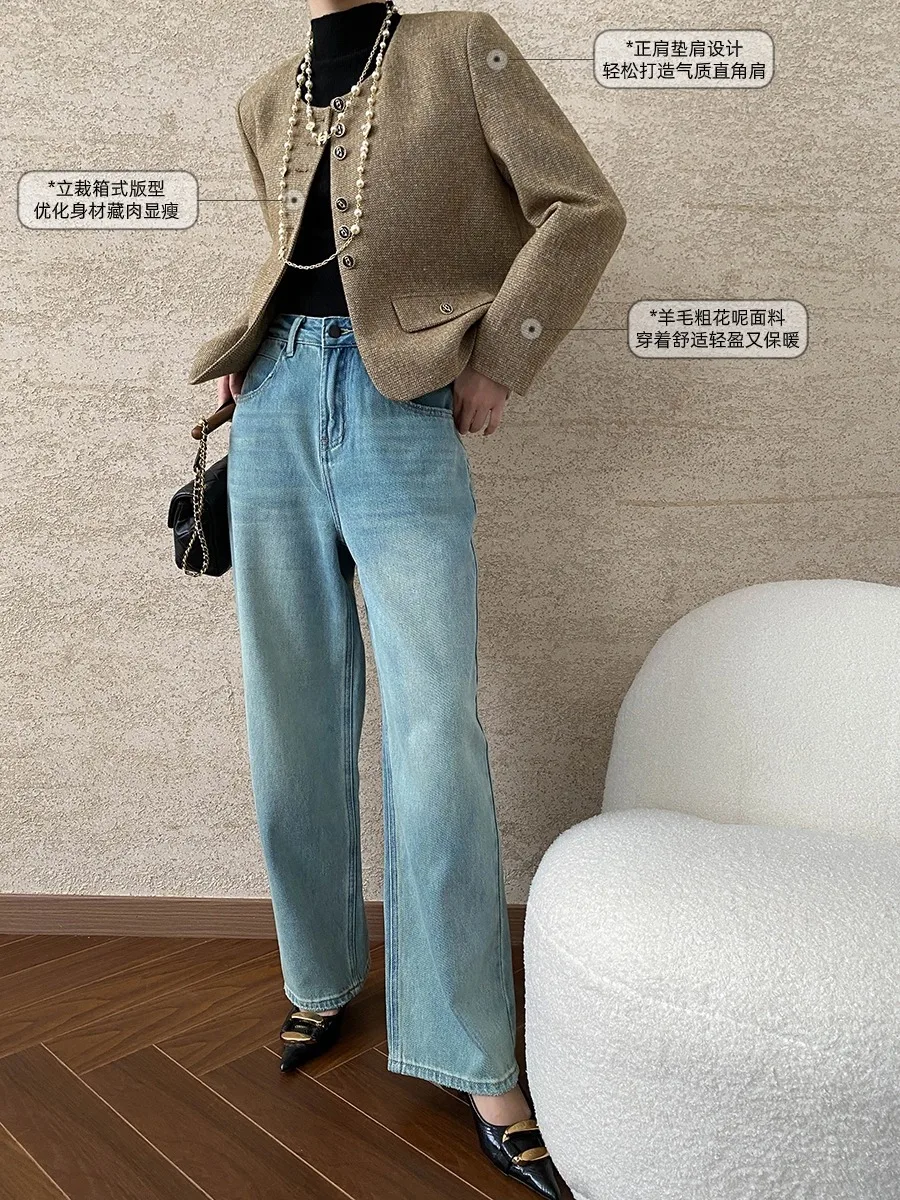 Women Winter Fall Fragrant Jacket Short French Style Commuting Woolen Tweed Coats