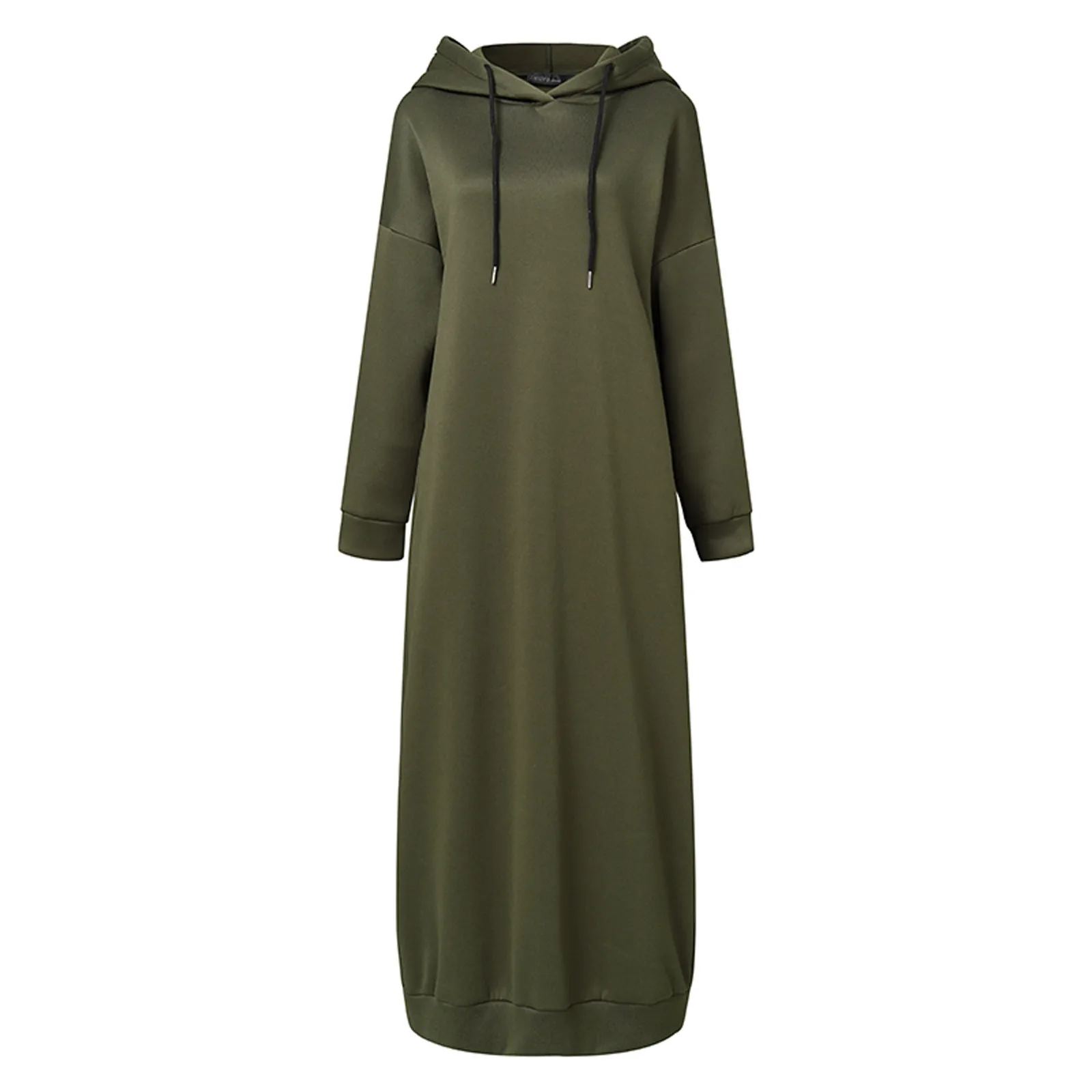 Ladies Fashionable Long Dresses Hooded Splicing Muslim Dresses Solid Color Long Sleeve Loose Casual Ladies Muslim Robes