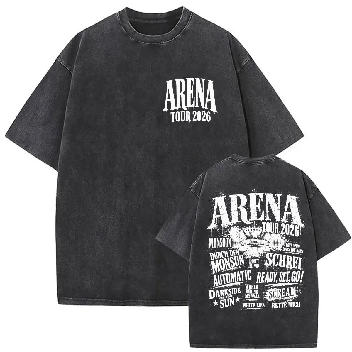 Vintage Washed Tokio Hotel Arena Tour 2026 Rockband T-Shirt für Männer und Frauen Hip-Hop Mode Pop Oversized Baumwoll-T-Shirt Streetwear – Detail 2