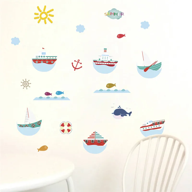 Cartoon Sea Fishes Sail Wall Sticker For Home Decoration Kids Bedroom Mural Art Diy Decal Pvc Posters