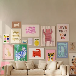 Cute Cartoon Colorful Animal Poster Children's Room Field Nursery Kindergarten Decoration Canvas Home Wall Art