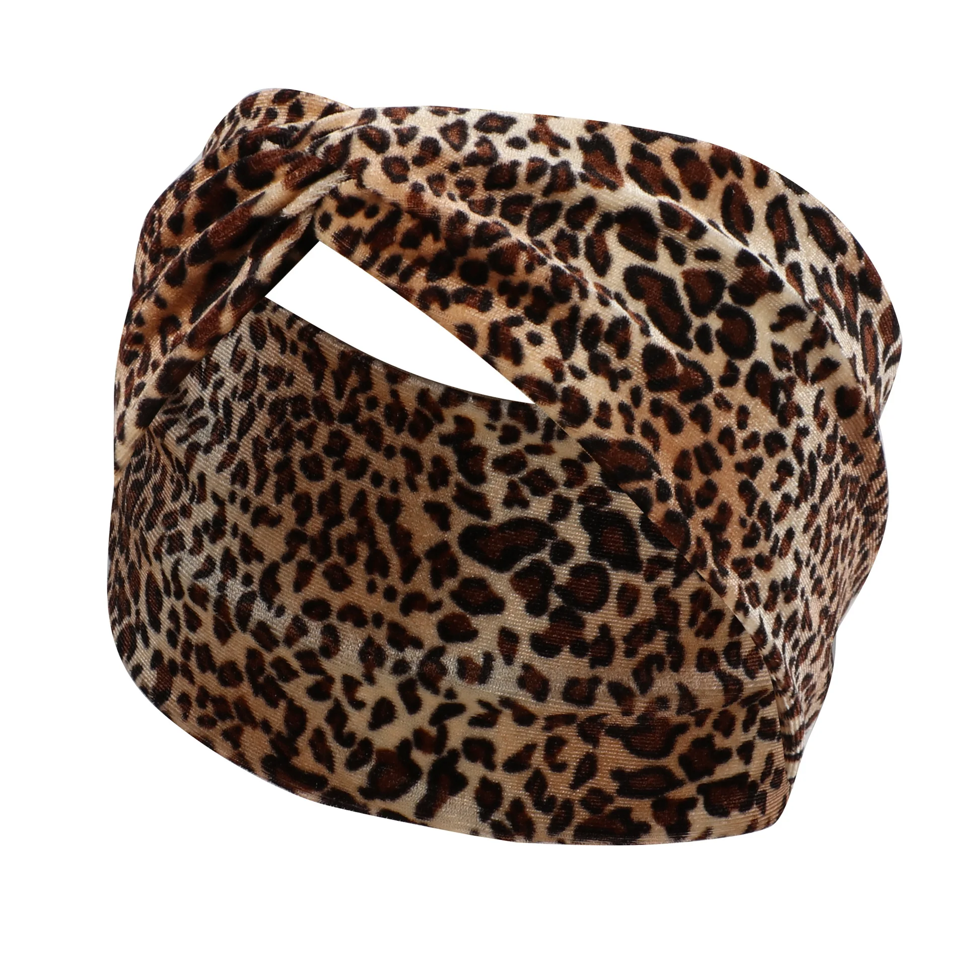 New Printed Wide Edge Cross Leopard Pattern Cross Hairband with Velvet Gold Plush Headband Sports Headband Winter