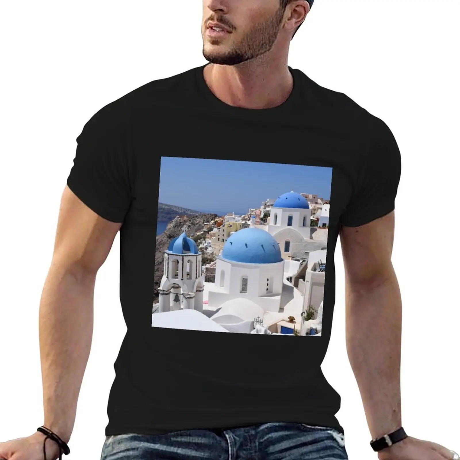 

Футболка Santorini blue dome, мужская футболка, хлопковые футболки высокого качества, мужская футболка из 100% хлопка