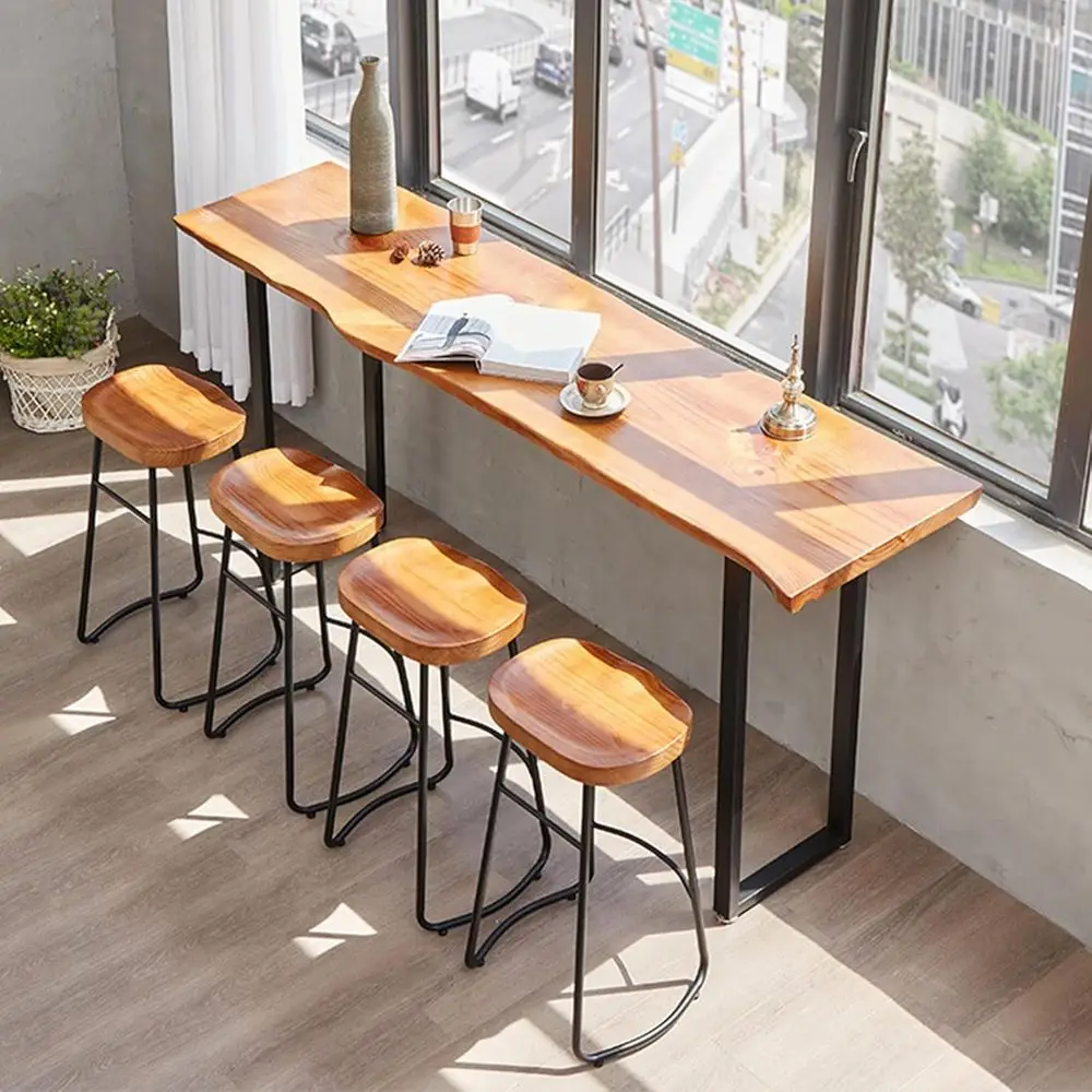 Rectangle Counter Height Dining Table, 47.2 Tall Bistro Table, Wooden Pub Table with Sturdy Legs for Home and Restaurant Use