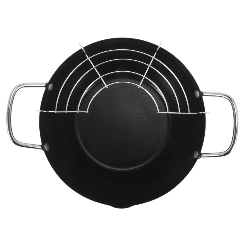 Easy Pour Non Stick Coating Tempura Fryer Pot With Oil Drip Drainer Rack Japanese-Style Mini Deep Fry Pan