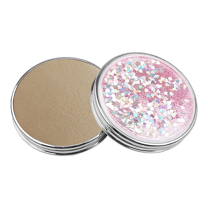 Sequined areia movediça espelho compacto redondo/retângulo espelho de maquiagem dobrável mini espelho de bolso portátil espelho de mão dupla face