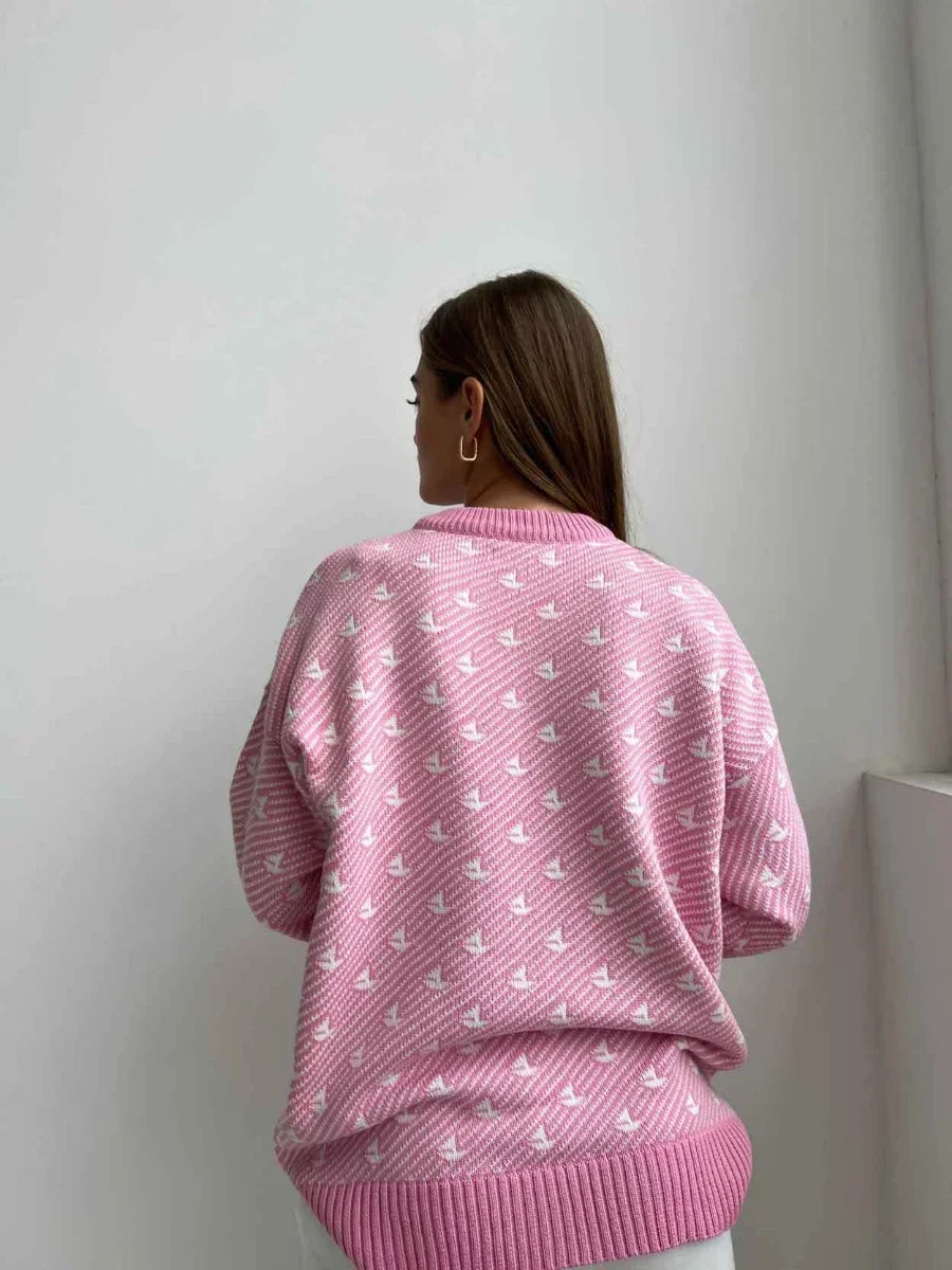 Bornladies Chic Print Knitted Pullover Fashion Women\'s Casual Loose Female Top Autumn Winter Thick Warm Oversized Sweater