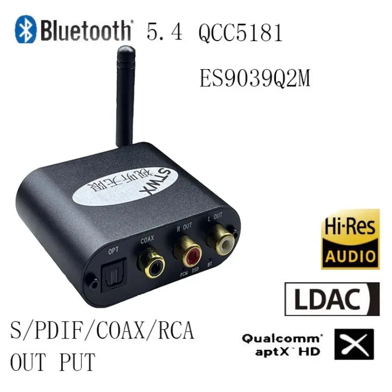 

QCC3084/QCC5181 Bluetooth 5.4 ES9039 DSD USB-конвертер в оптический/коаксиальный аудиоадаптер DSD 192 кГц